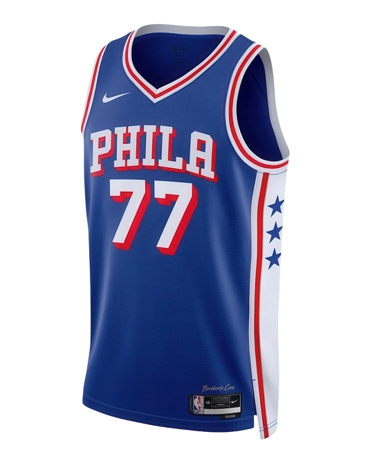 Джерси ВиДжея Эджкомба Philadelphia 76ers Icon Edition, вид спереди