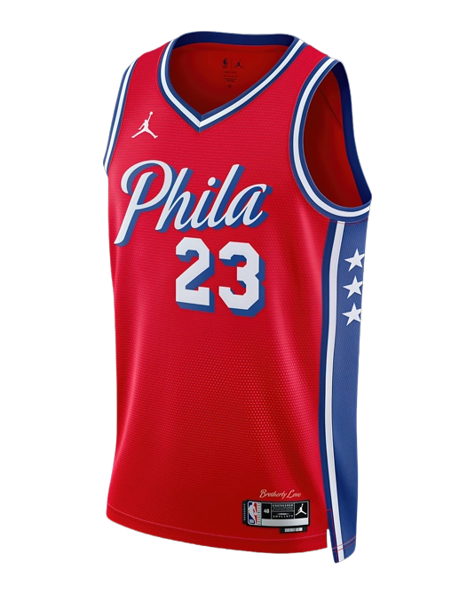 Джерси Леброна Джеймса Philadelphia 76ers Statement Edition, вид спереди